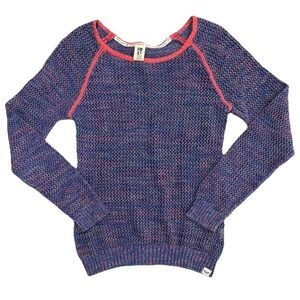 Roxy Open Knit Beach Sweater Purple Pink Marled Raglan Long Sleeve Boat Top Med